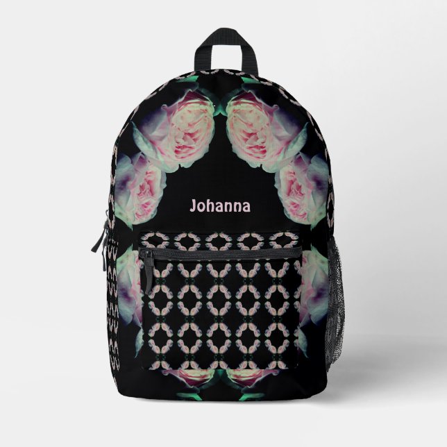 Pink Roses Abstract Personalized Printed Backpack (Front)