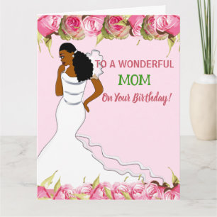 Pink Roses African American Mom Birthday Card