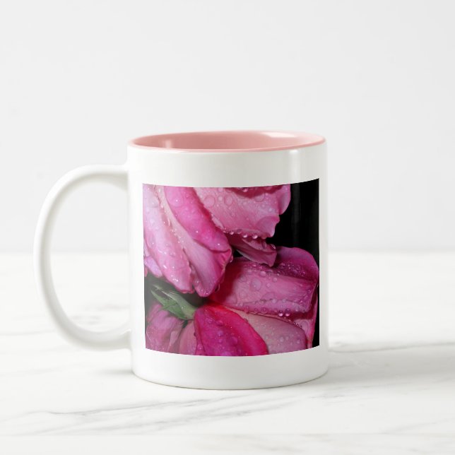 Pink roses after a rain Two-Tone coffee mug (Left)