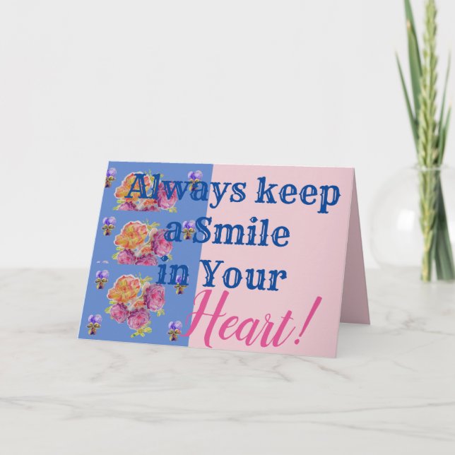 Pink Roses Always Keep a Smile Quote Birthday Card (Front)