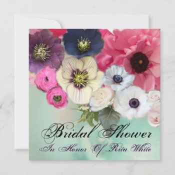 Pink Roses And Anemone Flowers Bridal Shower Invitation by bulgan_lumini at Zazzle