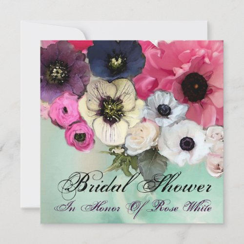 PINK ROSES AND ANEMONE FLOWERS BRIDAL SHOWER INVITATION