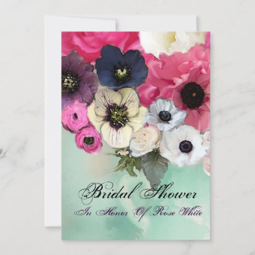 PINK ROSES AND ANEMONE FLOWERS BRIDAL SHOWER INVITATION