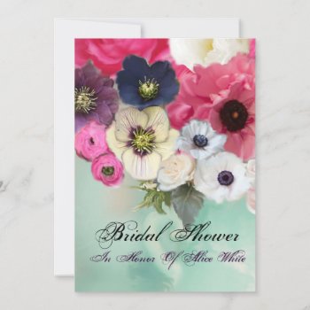 Pink Roses And Anemone Flowers Bridal Shower Invitation by bulgan_lumini at Zazzle