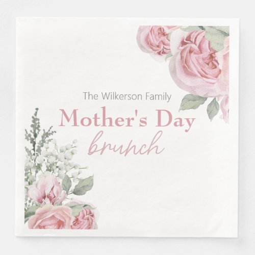 Pink Roses and Babys Breath Mothers Day Brunch Paper Dinner Napkins