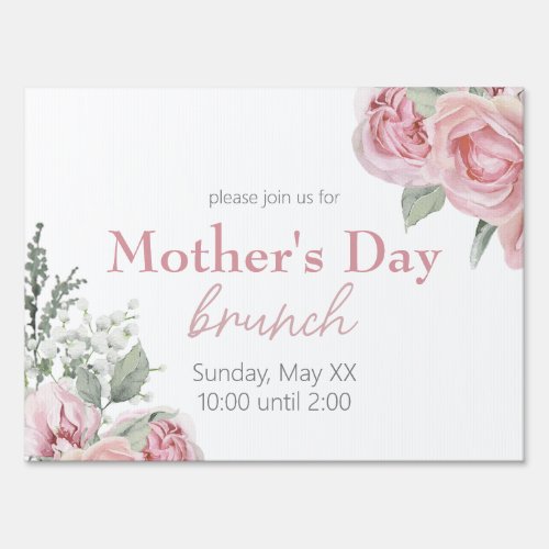 Pink Roses and Babys Breath Mothers Day Brunch Sign