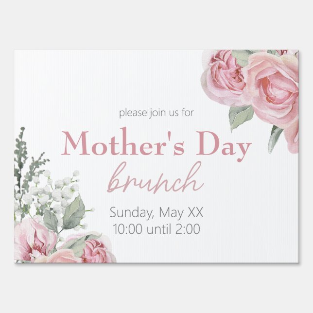 Pink Roses and Baby's Breath Mother's Day Brunch Sign (Front)