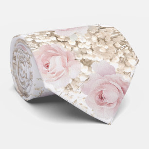 pink roses and baby's breath pattern neck tie