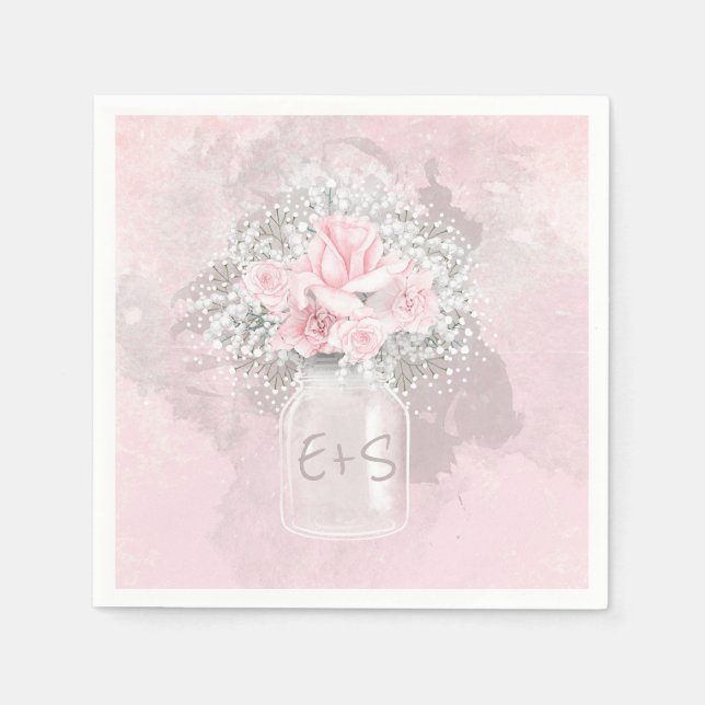 Pink Roses and Baby's Breath Wedding Napkins (Front)