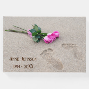 Pink Roses and Beach Footprints Guest Book