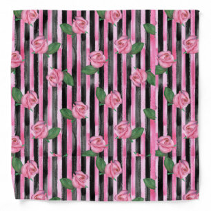 Pink Roses and Black Stripes Bandana