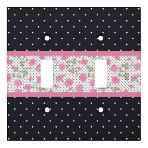 Pink Roses And Black White Polka Dots Light Switch Cover