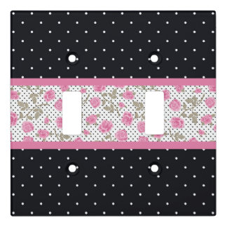 Pink Roses And Black White Polka Dots   Light Switch Cover