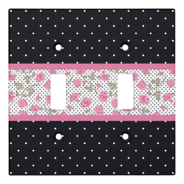 Pink Roses And Black White Polka Dots   Light Switch Cover (Front)