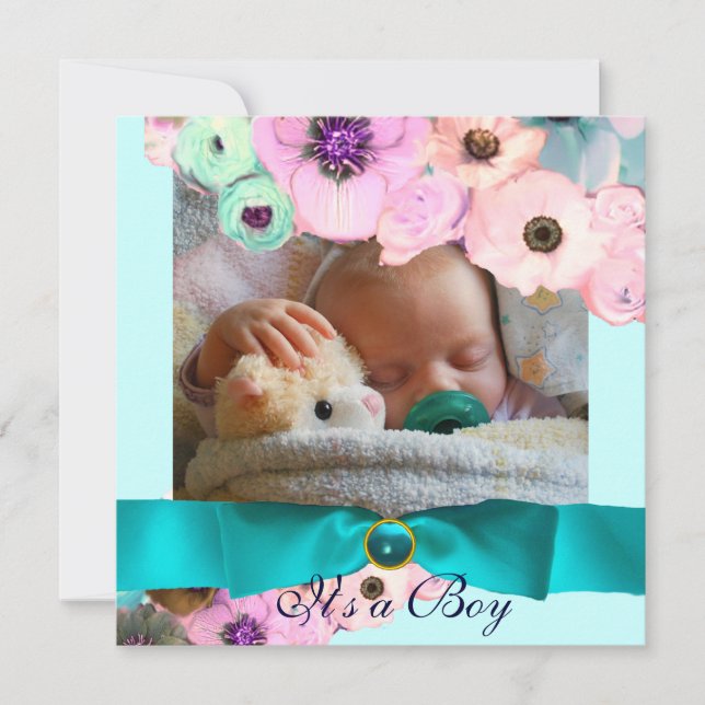 PINK ROSES  AND BLUE BOW PHOTO TEMPLATE MONOGRAM (Front)