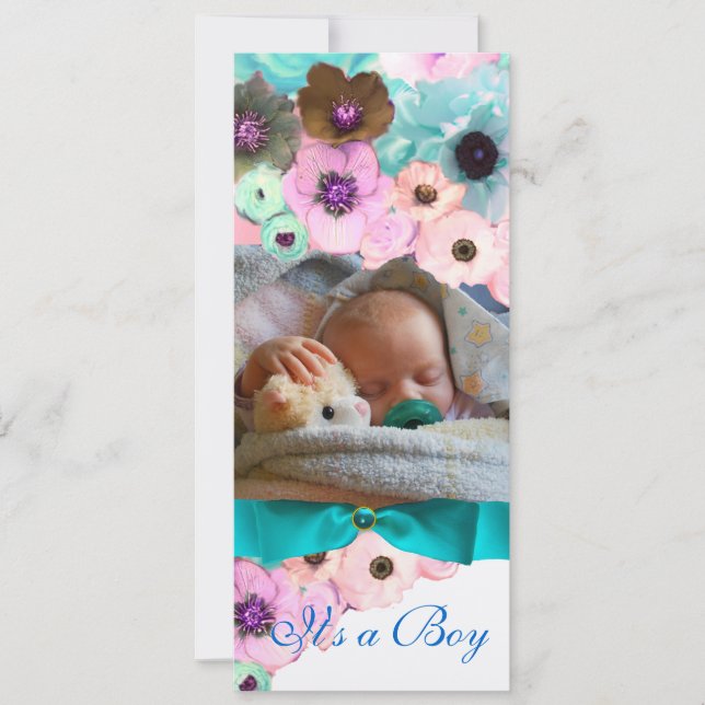 PINK ROSES  AND BLUE BOW PHOTO TEMPLATE MONOGRAM (Front)