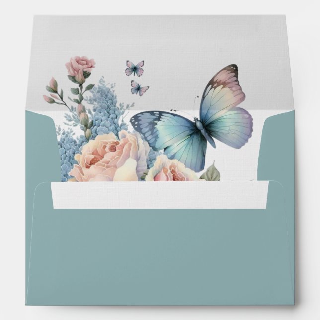 Pink Roses and Blue butterflies Envelope (Back (Bottom))