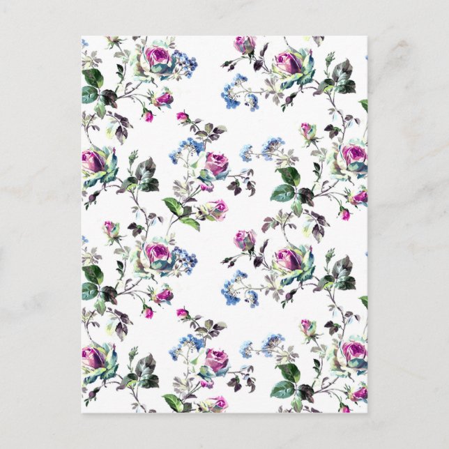Pink Roses and Blue Flowers Floral Design Postcard (Front)