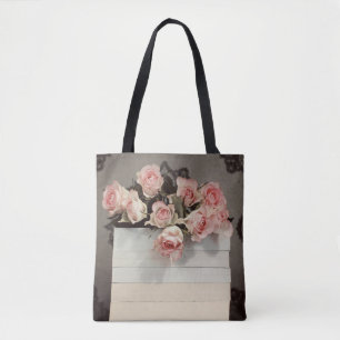 Pink Roses and Books Tote Bag