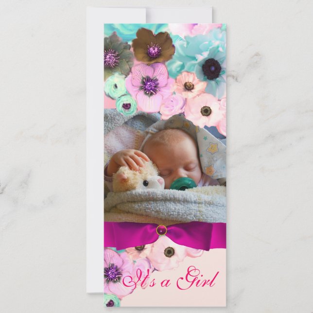 PINK ROSES AND BOW, BABY SHOWER PHOTO TEMPLATE (Front)