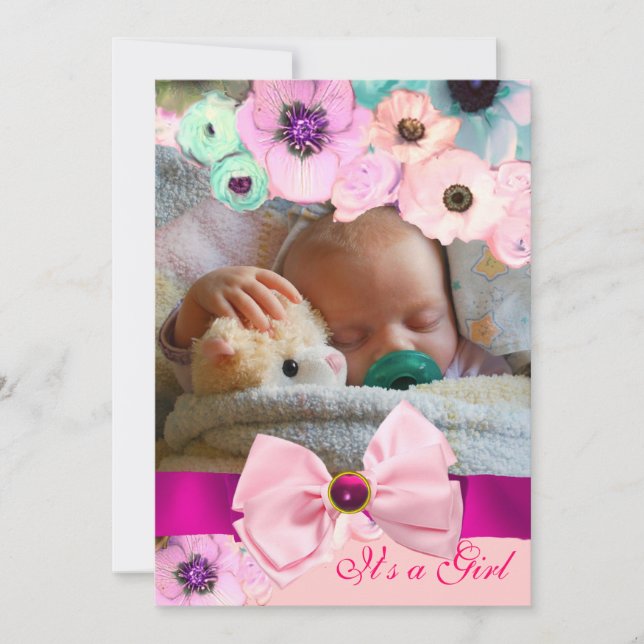 PINK ROSES AND BOW BABY SHOWER PHOTO TEMPLATE (Front)