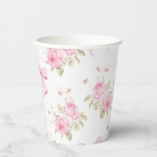 Pink Roses and Bows Garden Party Paper Cups