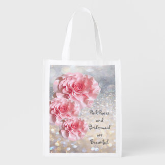 Pink Roses and Bridesmaid are Beautiful. Grocery Bag