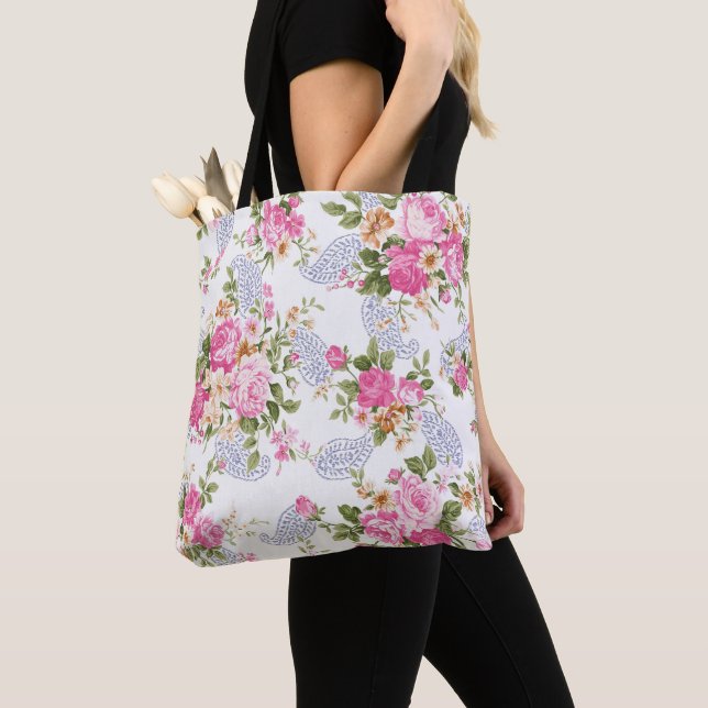 Pink Roses And Buds Tote Bag (Close Up)