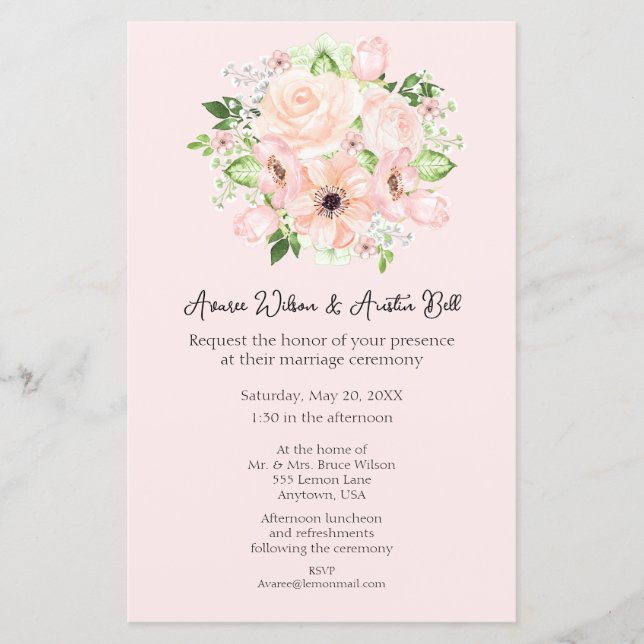 Pink Roses and Buds Wedding Invitation (Front)