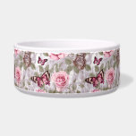 Pink Roses and Butterflies Watercolor Floral Bowl<br><div class="desc">Ai watercolor style illustration of pink roses and butterflies pretty pastel floral dog bowl.</div>