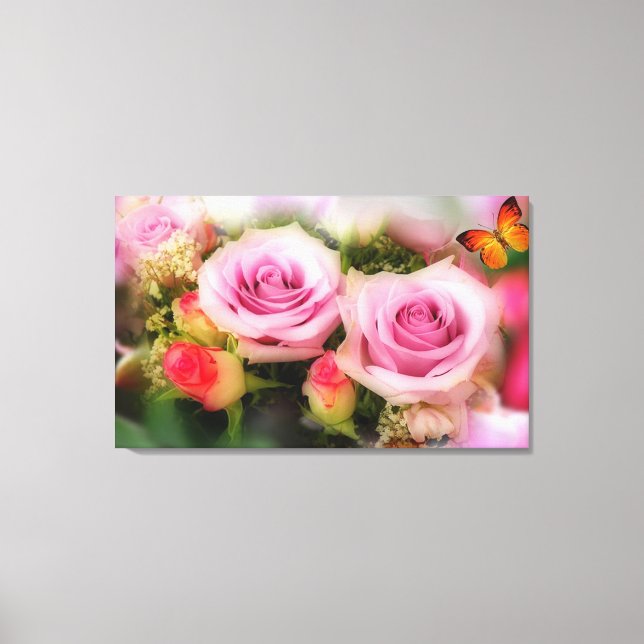 Pink Roses and Butterfly Canvas Print (Front)