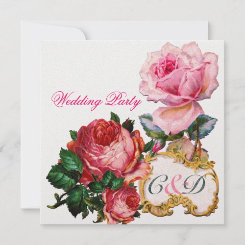 PINK ROSES AND CUPID LACE HEART  WEDDING  MONOGRAM INVITATION