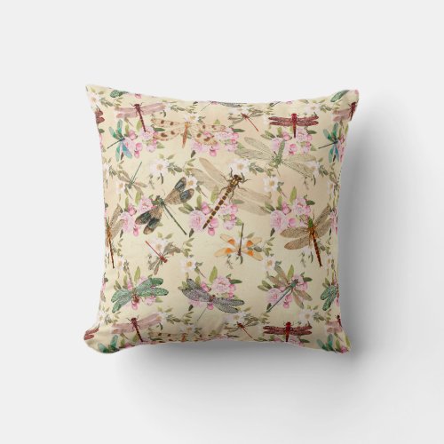 Pink roses and dragonflies on squared pillows