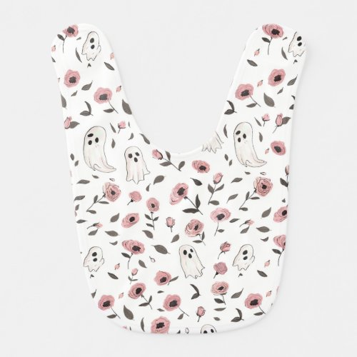 Pink Roses and Ghosts pattern Baby Bib