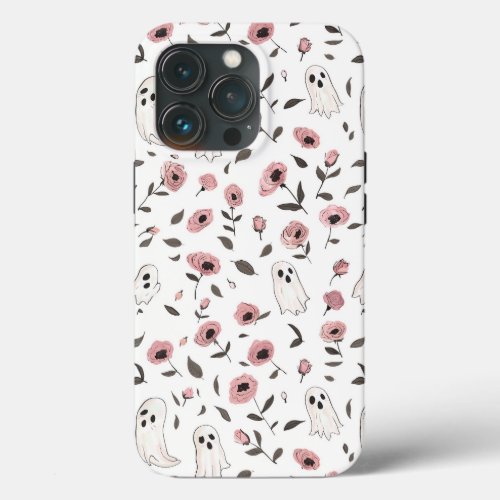 Pink Roses and Ghosts pattern iPhone 13 Pro Case