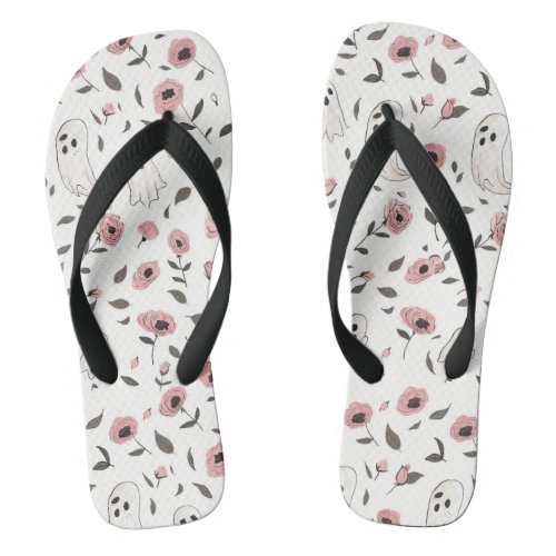 Pink Roses and Ghosts pattern Flip Flops