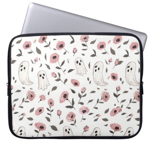 Pink Roses and Ghosts pattern Laptop sleeve