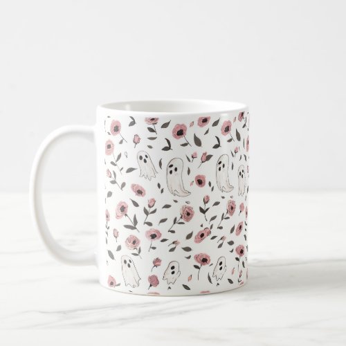 Pink Roses and Ghosts pattern Mug