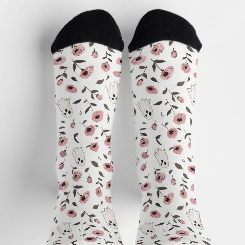 Pink Roses and Ghosts pattern Socks