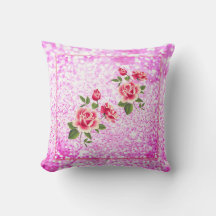 Pink Roses and Glitter Valentine Throw Pillow