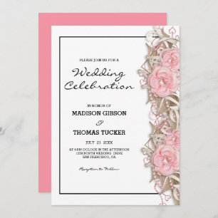 Pink Roses And Glitter Wedding Invitation