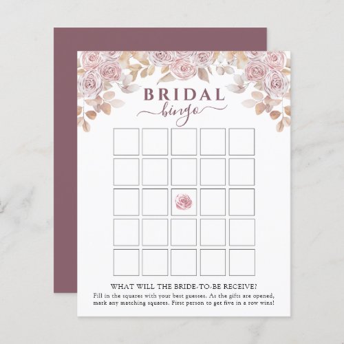  Pink Roses and Gold Bridal Shower Bingo Game Card