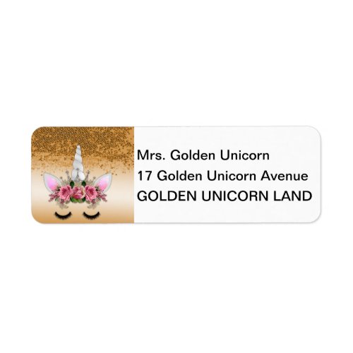 Pink Roses and Gold Glitter Unicorn Label