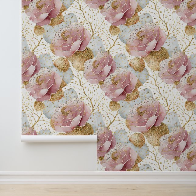 Pink roses and gold wallpaper  (Application)