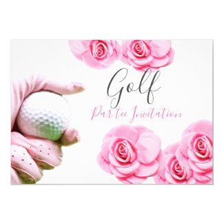 Pink roses and golf ball invitation