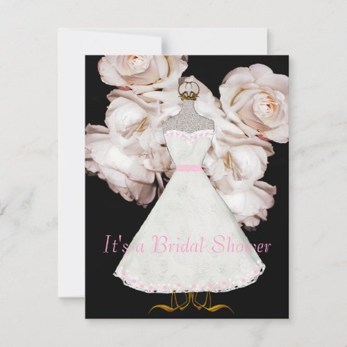 Pink Roses and Gown Bridal Shower Invitation