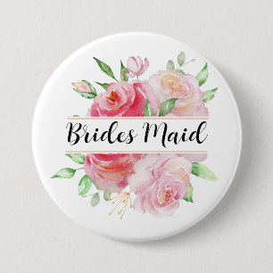 Pink Roses and Greenery Floral Monogram Button