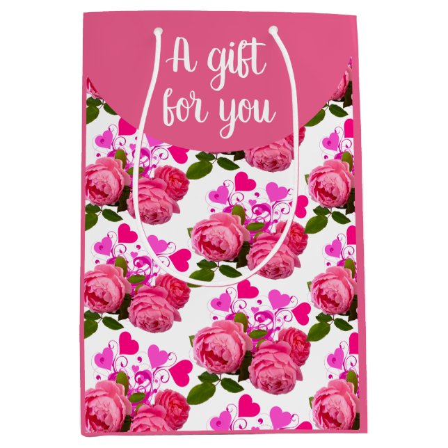 Pink Roses and Hearts  Medium Gift Bag (Front)