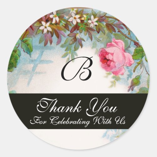 PINK ROSES AND JASMINE FLOWERS  Thank You Classic Round Sticker