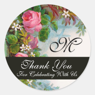 PINK ROSES AND JASMINE FLOWERS  Thank You Classic Round Sticker